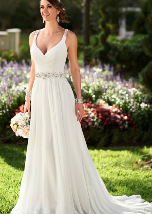 Ivory Beaded Chiffon Keyhole Back Wedding Dress 